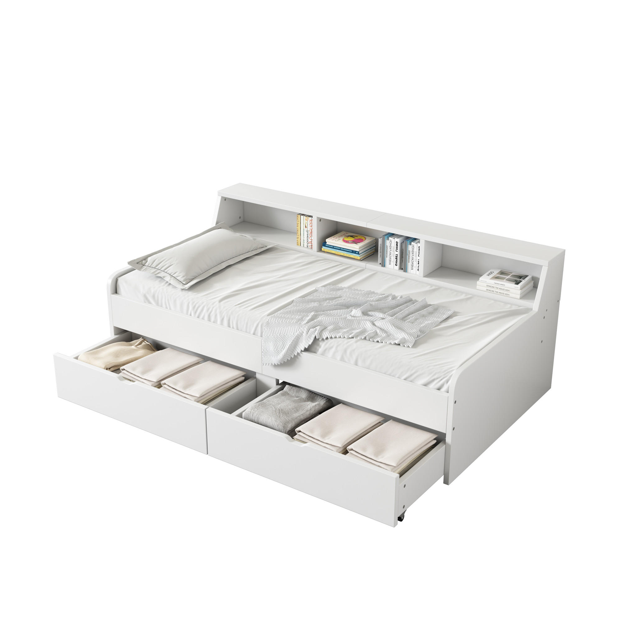 TAGESBETT 90/200 cm weiß mit zwei Schubladen und Staufach - Weiß, Holz (90/200cm) - OKWISH