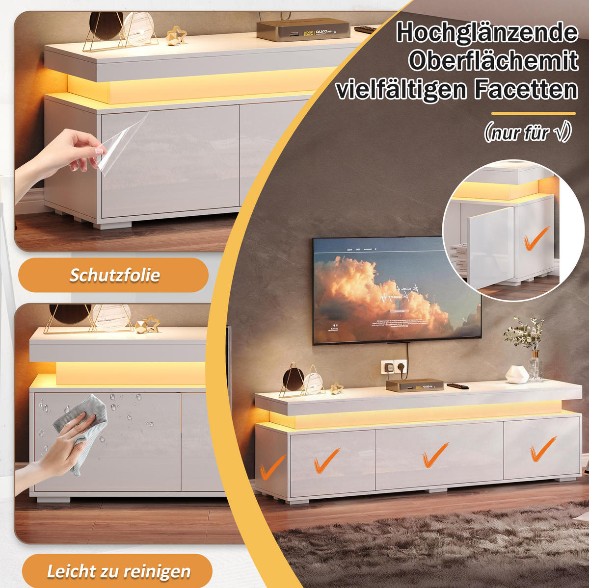 LOWBOARD 150/35/43 cm aus Spanplatte mit LED-Beleuchtung Weiß - Weiß, Holzwerkstoff (150/43/35cm) - Modenvie