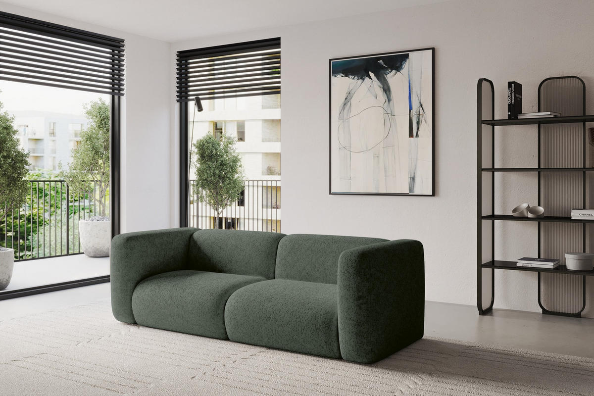 MODULARES Sofa 2-SITZER MIRA-S1 228x89x70 Grün cm Velours - Schwarz/Grün, Holzwerkstoff/Kunststoff (228/70/89cm) - ALTDECOR