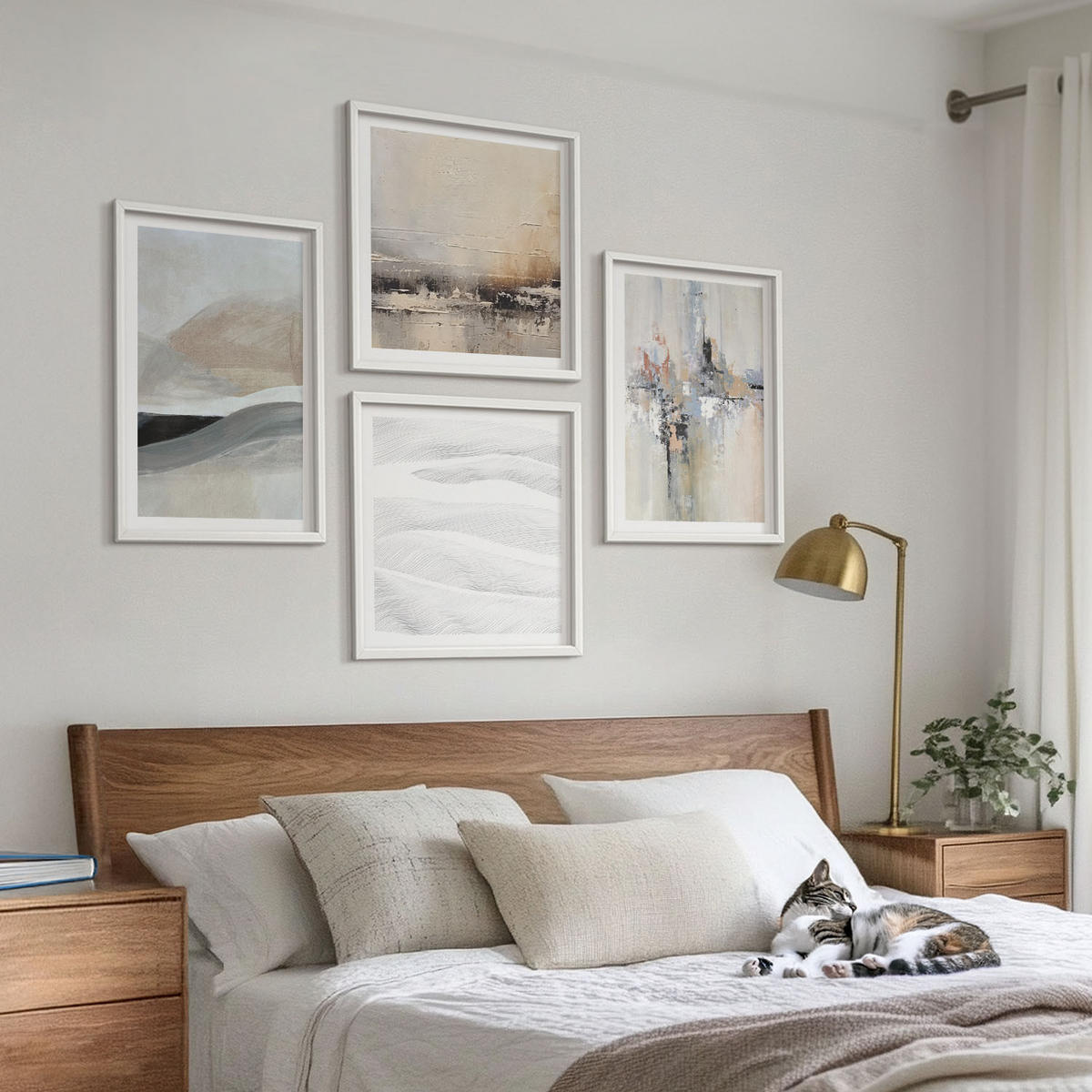 WANDBILDER 4er-Set - 50x50 cm & 40x60 cm Weißer Rahmen - Abstrakte Erdmuster - Weiß, Kunststoff (50/50cm) - ArtPrintCave