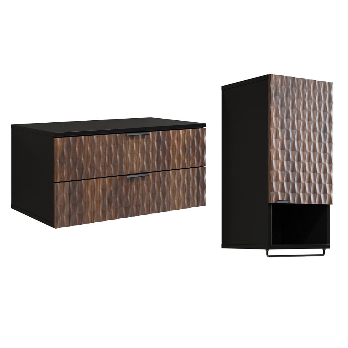 BADMÖBEL 81cm Nevia 2er-Set Holz und Schwarz - Schwarz, Holzwerkstoff (81/40/48cm) - Petits-meubles