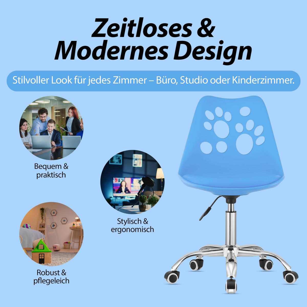 BÜRODREHSTUHL Blau, Höhenverstellbar, Rollen, Ohne Armlehnen, Ergonomisch Für Home Office Und Schlafzimmer - Blau, Textil (51/94/58cm) - Best For Home