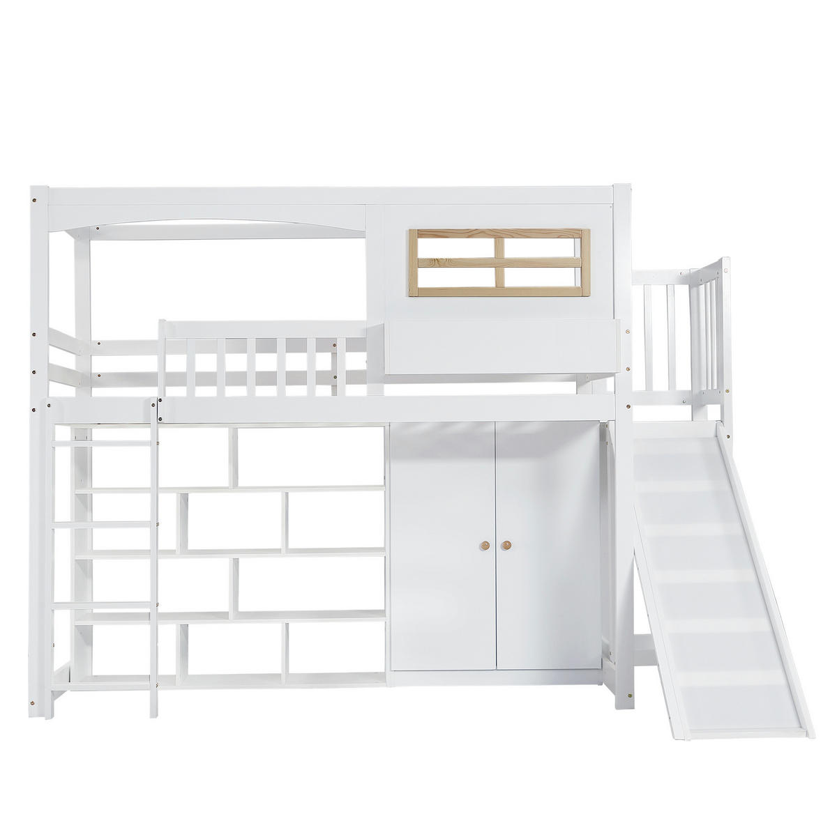 ETAGENBETT mit Rutsche und Kleiderschrank 90x200 cm Weiß/Natur - Weiß, Holzwerkstoff (90/200cm) - Beauniv