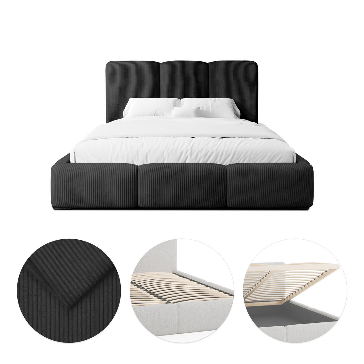 POLSTERBETT Doppelbett Walmer 180x200 cm Schwarz - Schwarz, Textil (180/200cm) - Fedve