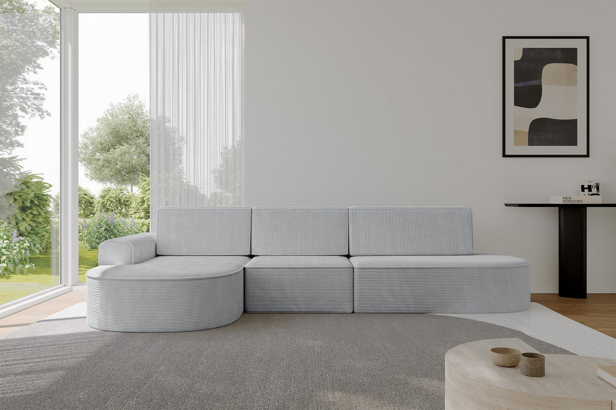 ECKSOFA mit Schlaffunktion Ottomane Links MARI L2-S 368X167X85 Grau Cord - Alufarben/Schwarz, Holzwerkstoff/Kunststoff (368/167cm) - ALTDECOR