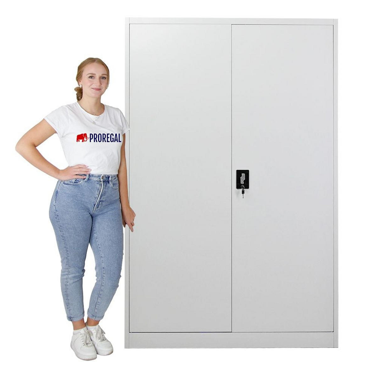 FLÜGELTÜRENSCHRANK Elephant 2er-Set komplett montiert 180x120x40cm 4 Ebenen Lichtgrau - Hellgrau, Metall (240/180/40cm) - PROREGAL