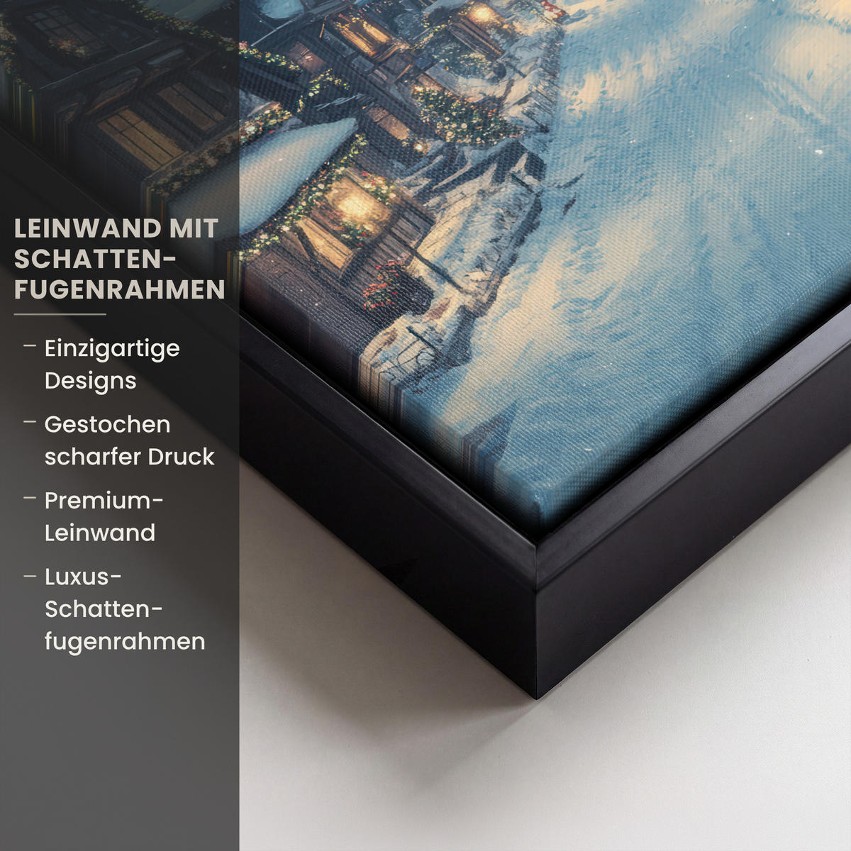LEINWAND Bilder mit Rahmen - Weihnachtsdorf - Weihnachten - Schnee - Winter - 20x20 - Dunkelblau, Textil (20/20cm) - MuchoWow