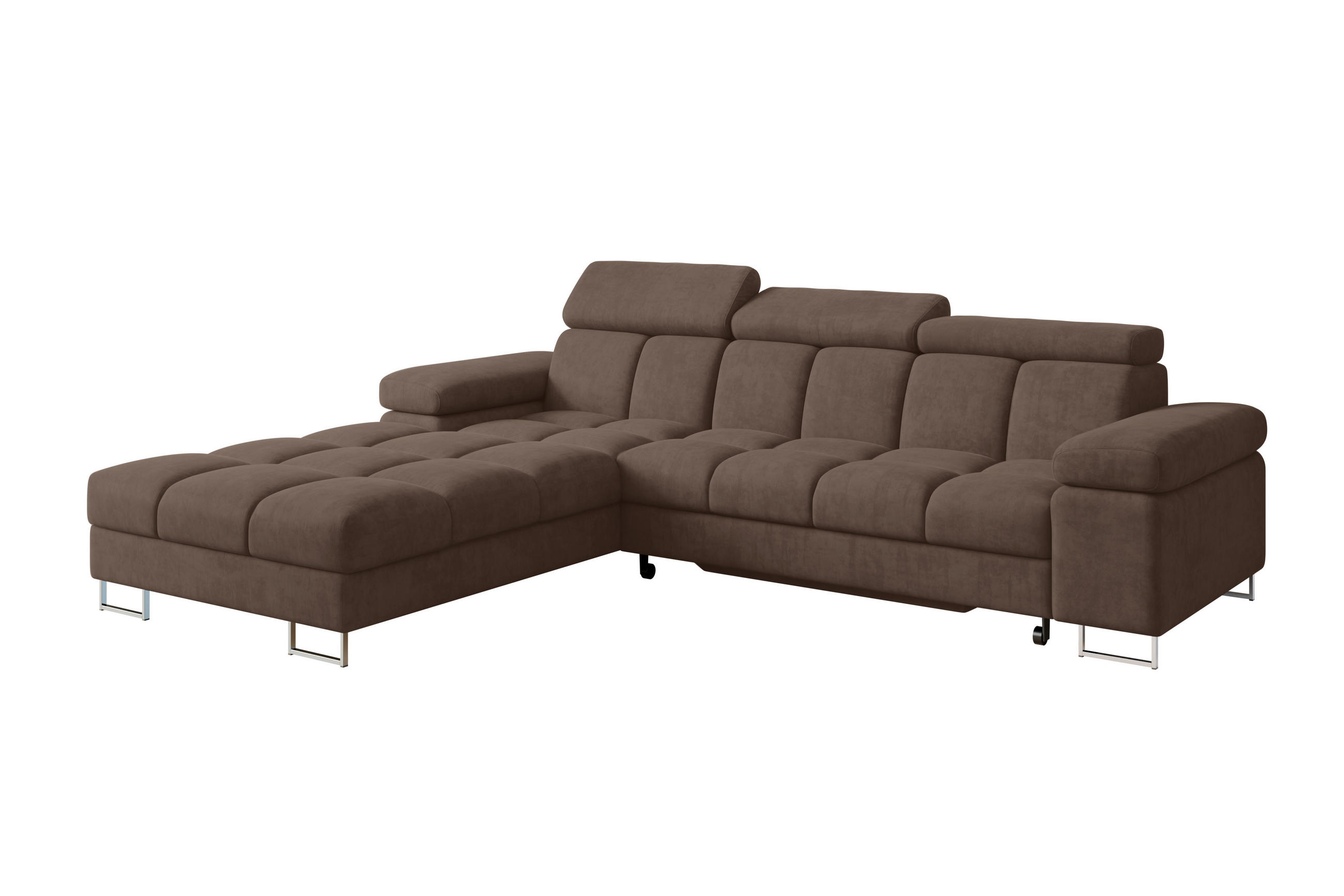 ECKSOFA mit Schlaffunktion Ottomane Links COMA L 271x203x79 Braun Velours - Braun, Holzwerkstoff/Textil (271/203cm) - ALTDECOR