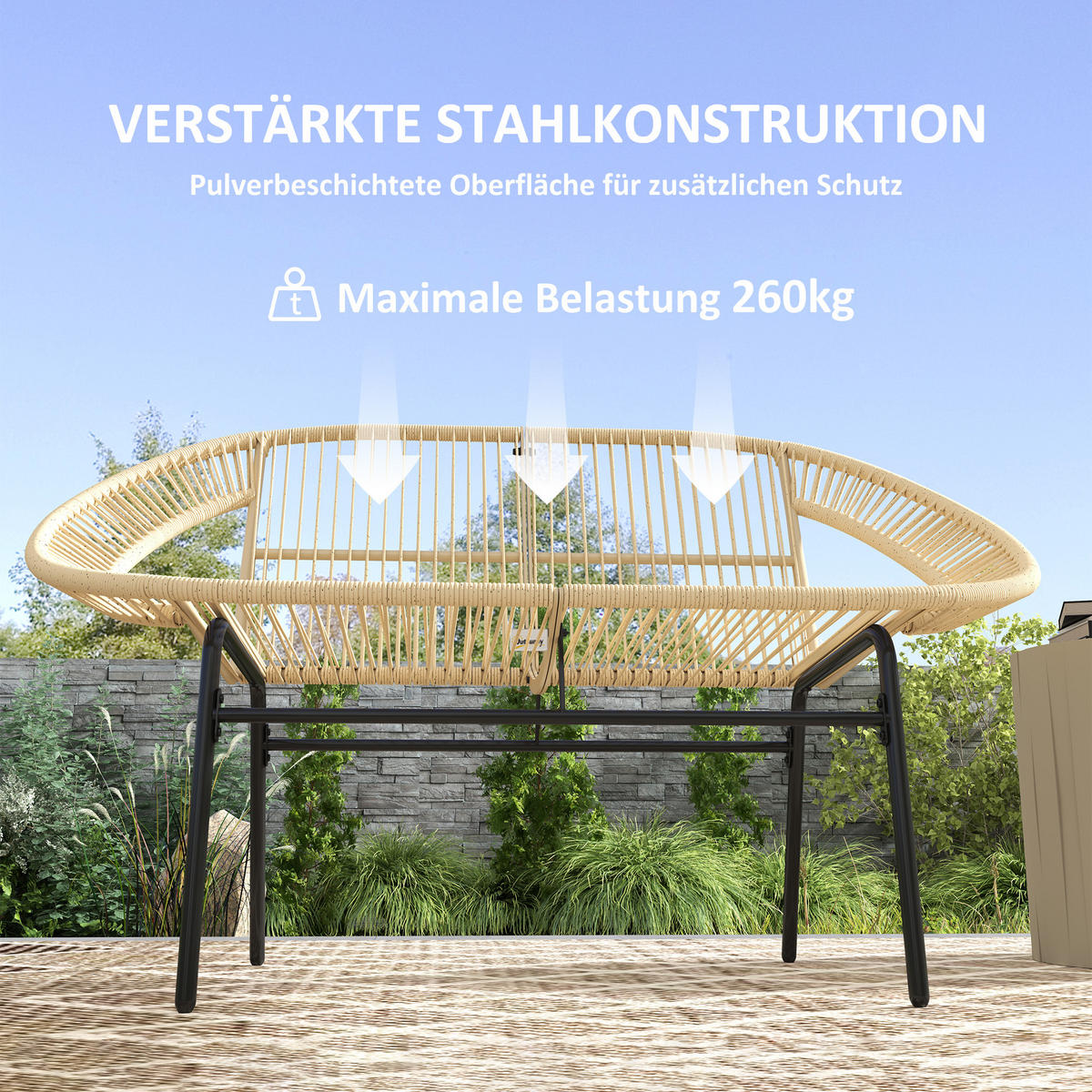 GARTENBANK 2-Sitzer im Rattanflecht-Design - Beige, Metall (72/83/126cm) - Outsunny