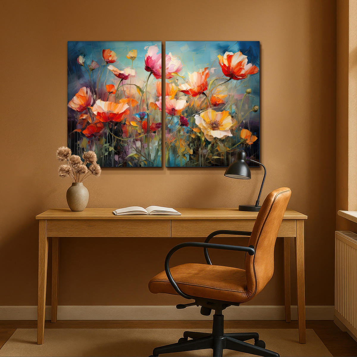 LEINWANDBILD 2er Set Blumen - Bunt - Abstrakt 100x70 cm - Blaugrau, Textil (100/70cm) - MuchoWow
