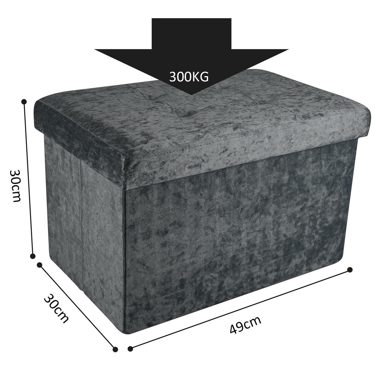 SITZBOX Faltbar mit Samtbezug 49/30/30 cm (Grau) - Grau, Karton (30/30/49cm) - Intirilife