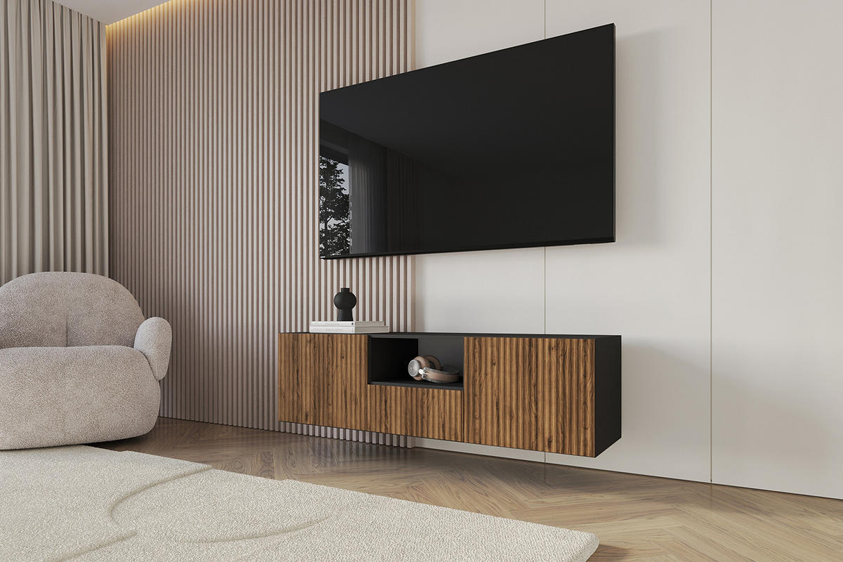 LOWBOARD NOA-2-W 140x40x41 cm - Schwarz / Katania - Eiche Wotan, Holzwerkstoff (140/40/41cm) - ALTDECOR