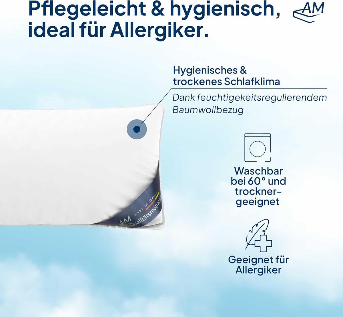 DAUNENKISSEN 40x80 im 3-Kammer-System Made in Germany & DOWNPASS Zertfiziert - Weiß, Textil (40/80cm) - AM Qualitätsmatratzen
