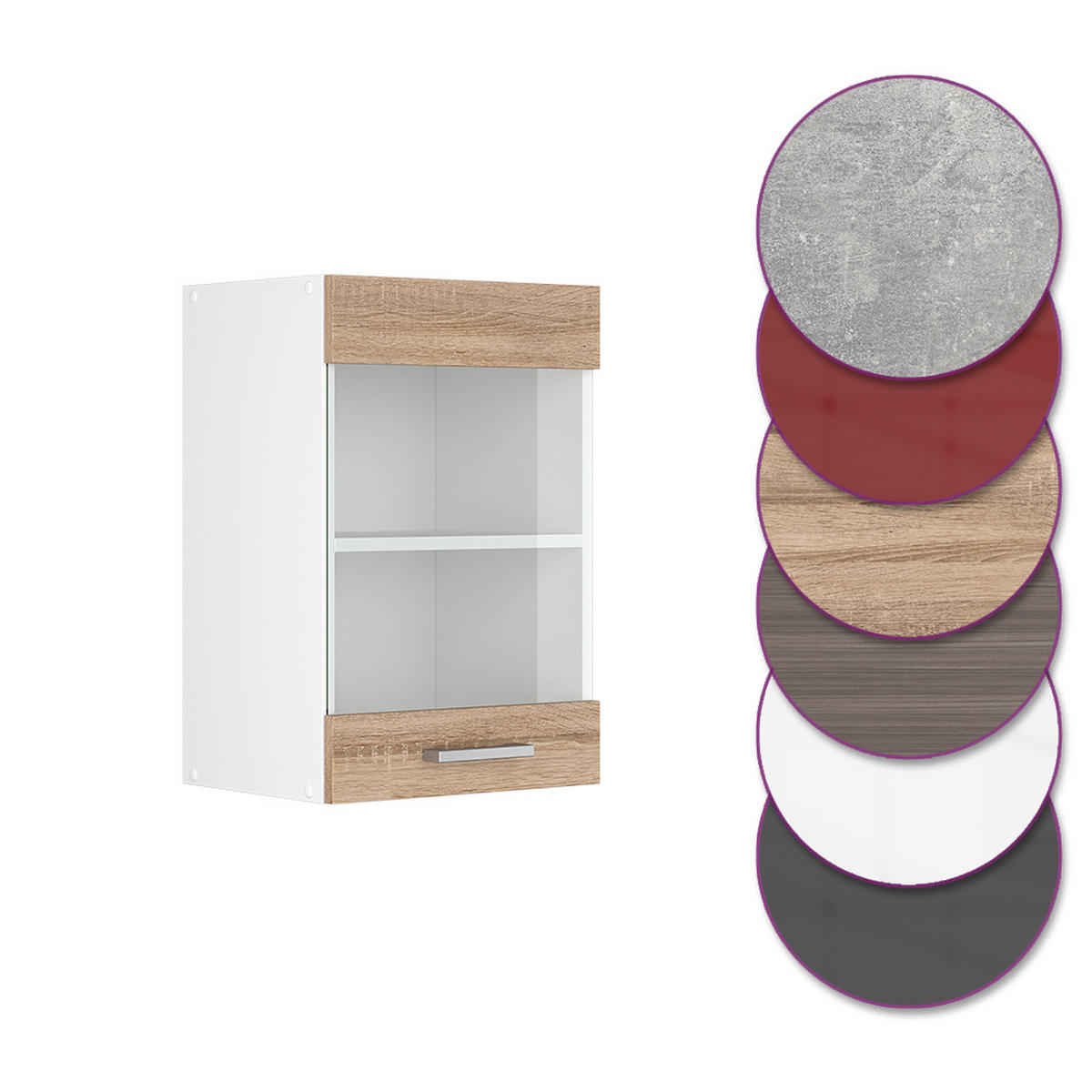 KÜCHENGLASSCHRANK R-Line Sonoma 40 cm - Weiß/Sonoma Eiche, Holzwerkstoff (40/60/31cm) - Vicco