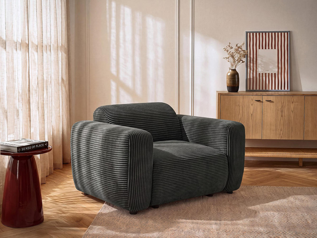 SESSEL mit gerader Rückenlehne - 1 Person - stoff - anthrazitgrau Pogni - Anthrazit, Kunststoff/Textil (130/67/97cm) - Vente-Unique