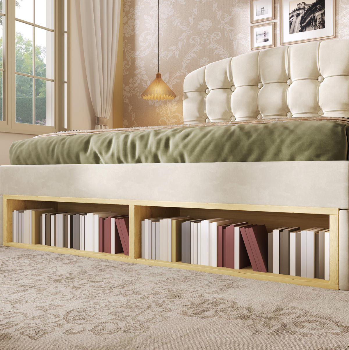 POLSTERBETT 140/200 cm Beige aus Samt mit Stauraum - Beige, Textil (140/200cm) - OKMYHOME