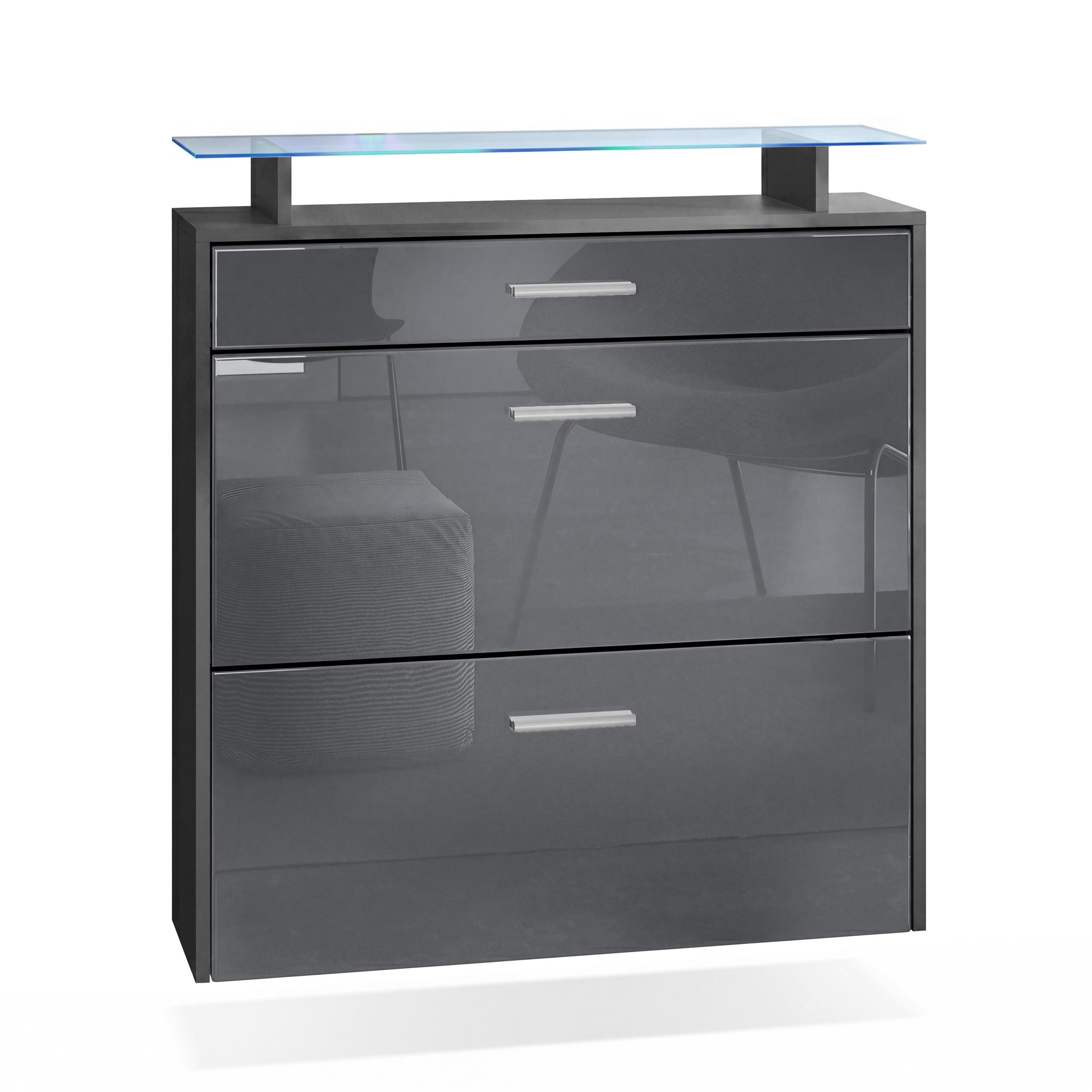 SCHUHSCHRANK Malea Fronten in Grau Hochglanz - Grau, Holzwerkstoff (89/96/23cm) - Vladon