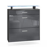 SCHUHSCHRANK Malea Fronten in Grau Hochglanz - Grau, Holzwerkstoff (89/96/23cm) - Vladon