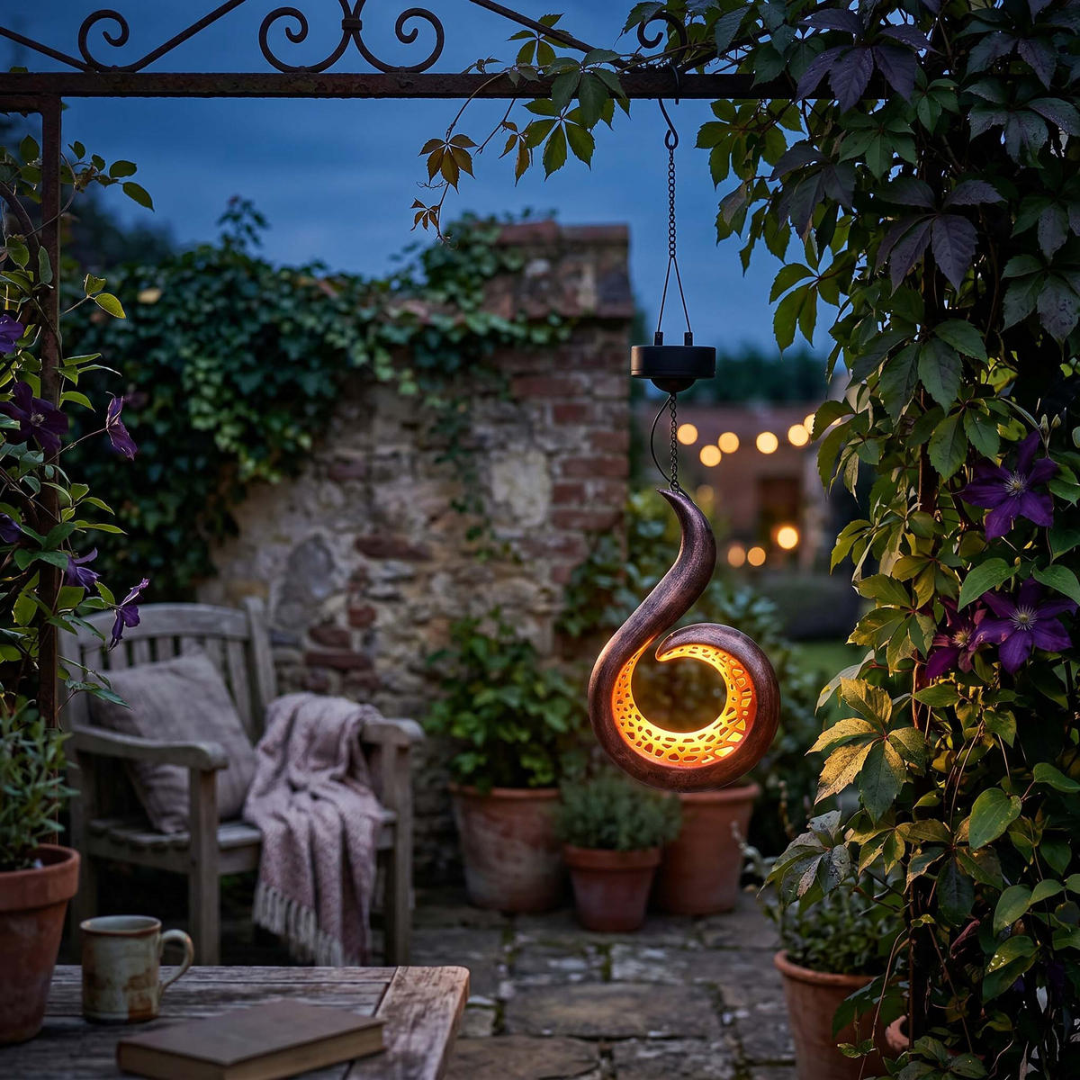 SOLAR-LED-GARTENLEUCHTE Dämmerungssensor Rostoptik Metall 17x7x60 cm Flamme hängend - Rostfarben, Metall (17/7/60cm) - Northpoint