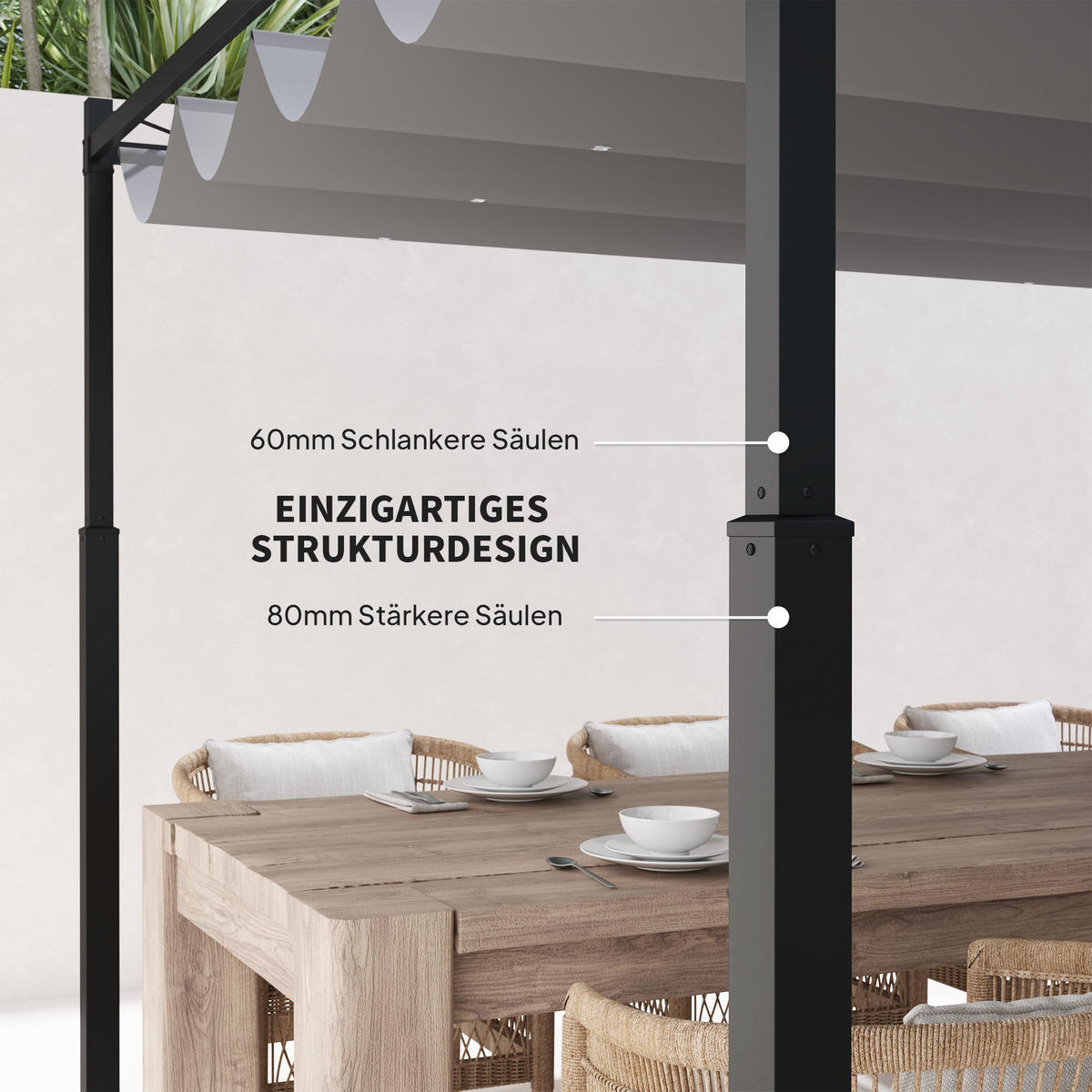 PERGOLA ca. 3x3 m Freistehend Terrassenüberdachung mit Schiebedach, magnetisch - Grau, Textil/Metall (298/230/298cm) - Outsunny