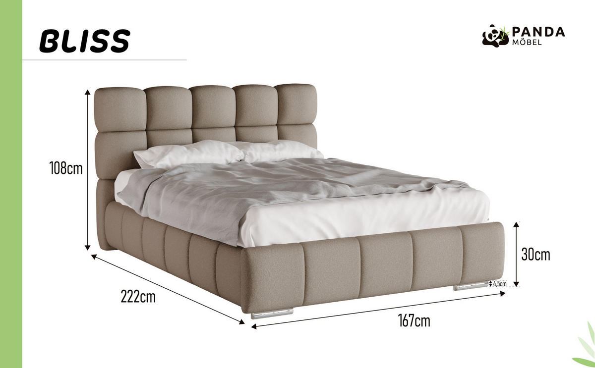 POLSTERBETT Bliss 140 x 200 cm mit Bettkasten und Lattenrost 7zonen Multipocketmatratze CIRA (24cm) - braun - Braun, Holz (140/200cm) - Panda Möbel