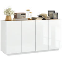 SIDEBOARD Weiß-Lack, Kiefer-Nachbildung, 4 Türen, 140/40/75 cm - Weiß Hochglanz, Holz (140/75/40cm) - PANGIVO