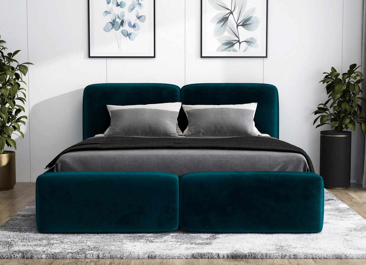 POLSTERBETT OLKE-OM 180 x 200 in Grün - Petrol, Textil (180/200cm) - A&J MöbelLand