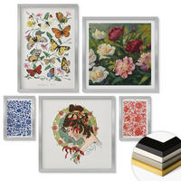 WANDBILDER 5er Set - 50x50 cm & 20x30 cm & 40x60 cm Silberner Rahmen - Vintage-Blumen-Schmetterlings-Ornamente - Silberfarben, Kunststoff (40/60cm) - ArtPrintCave