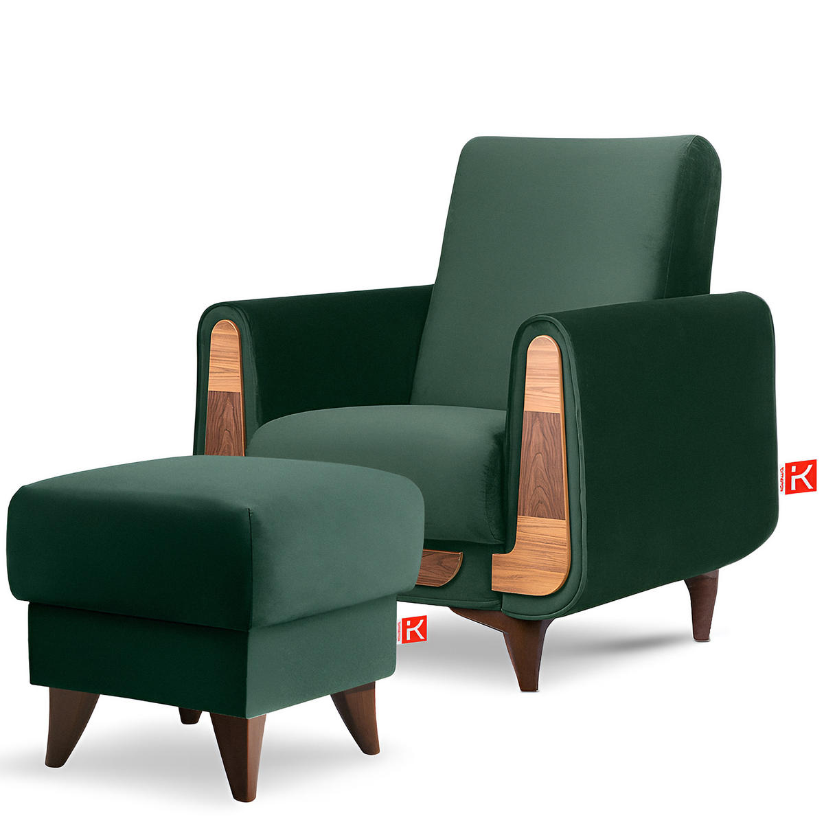 HOCKER GUSTAVO Fußstütze, Velours, Dunkelgrün - Dunkelgrün, Holz/Holzwerkstoff (53/49/53cm) - KONSIMO®