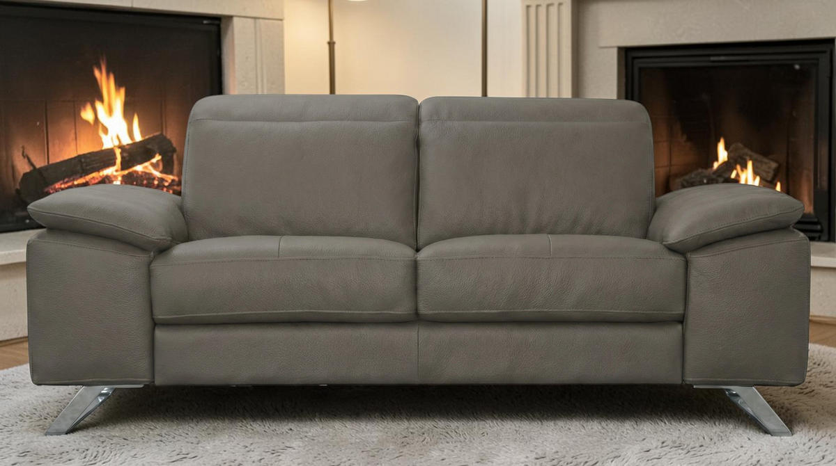 2-SITZER Sofa Genius Echtleder Greige - Greige, Leder/Metall (180/80/104cm)