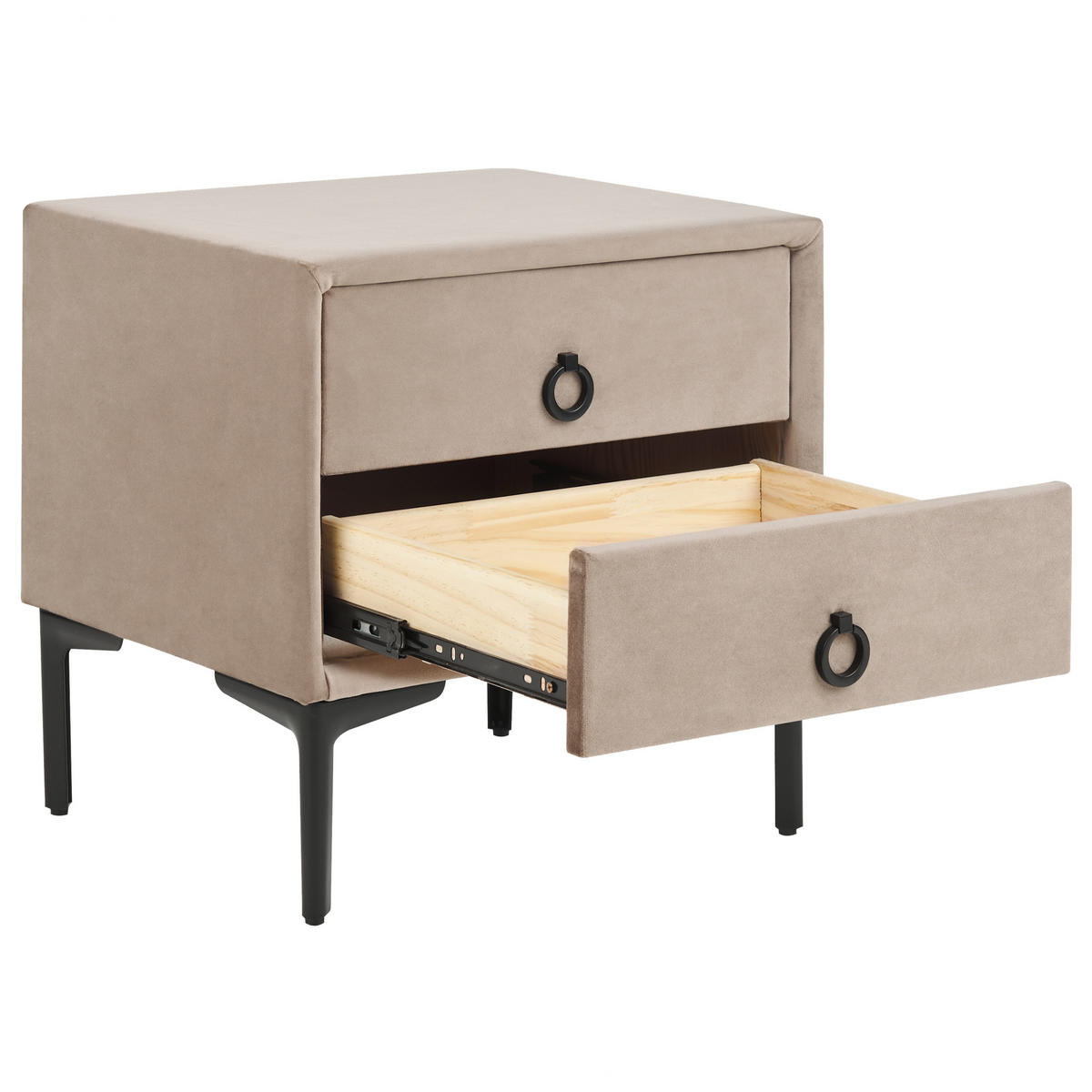 NACHTTISCH Samtstoff taupe 2 Schubladen Sezanne - Beige/Schwarz, Textil (44/45/38cm) - Beliani