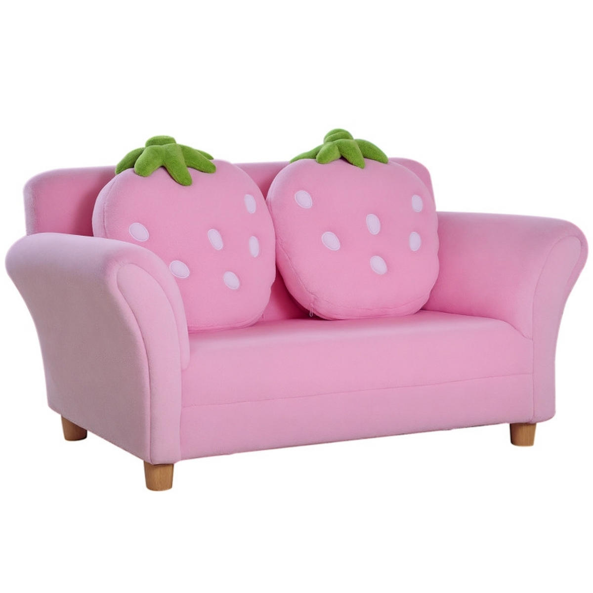 KINDERSOFA mit Holzgestell, Schaumstoffpolster, Erdbeer-Kissen 90/53/48 cm Pink - Pink, Holz (53/48/90cm) - Redom