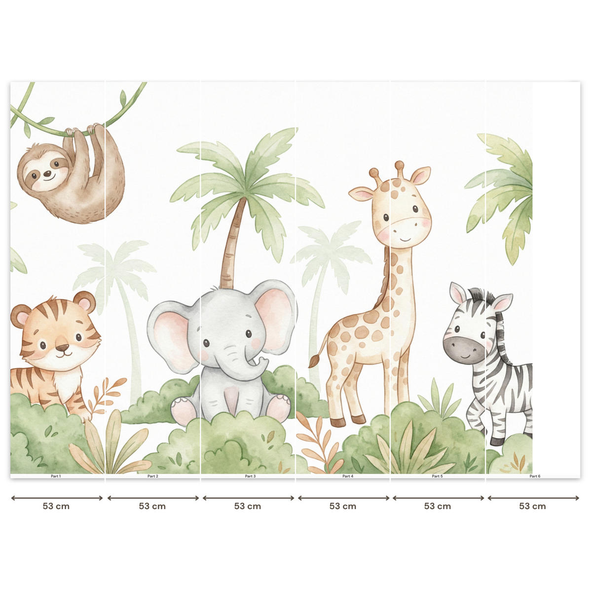 KINDERTAPETE - Tiere - Dschungel - Pastell - 260x200 cm - Weiß, Papier (260/200cm) - OnlyWow