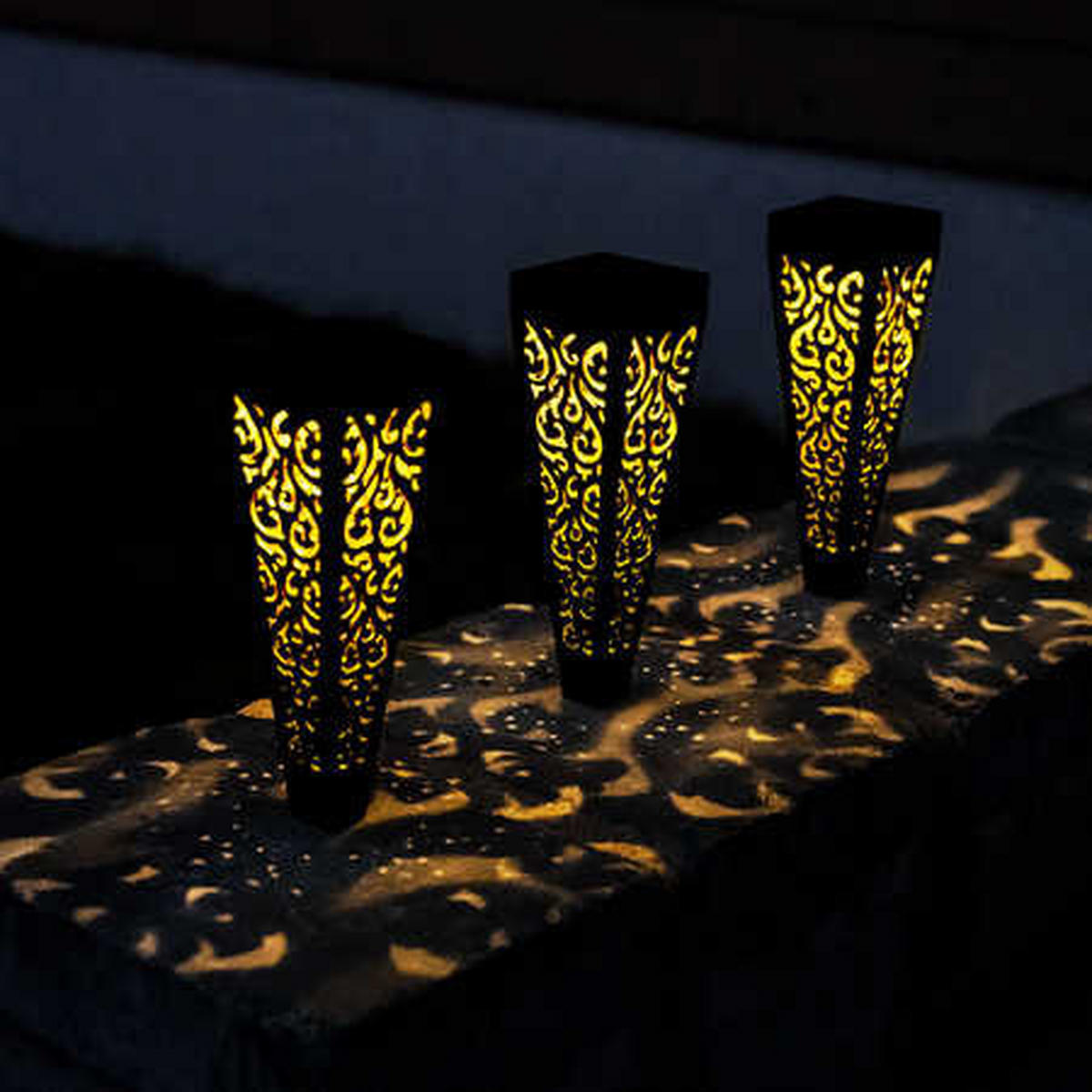 LED AUSSENLEUCHTE Erdspieß Schwarz Gold 3er Set - Schwarz, Kunststoff (7/7/33cm)