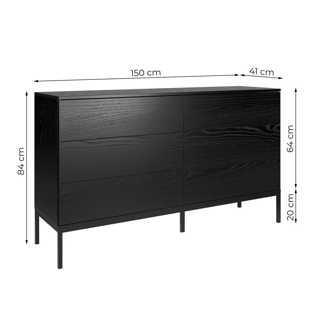 KOMMODE Induro Schwarz, mit Schubladen - Schwarz, Holzwerkstoff/Metall (150/84/41cm) - Bettso