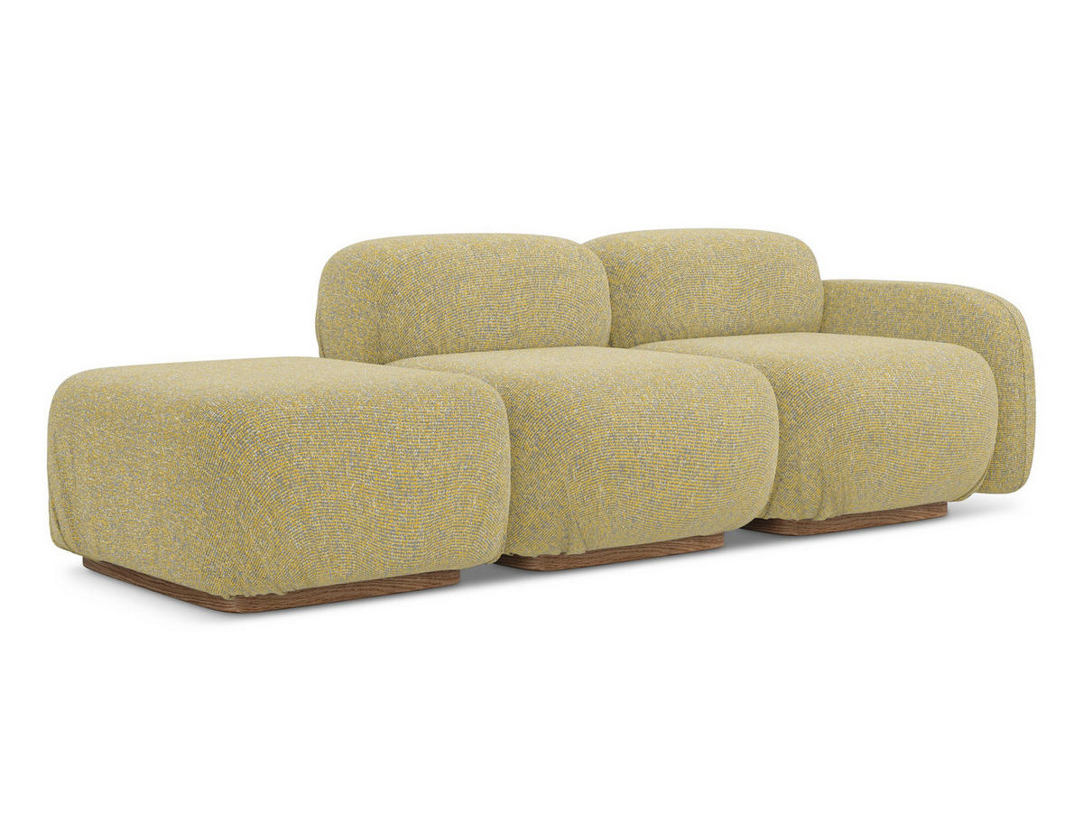 3-SITZER SOFA Links Strukturstoff Stoff Gelb - Currygelb/Gelb, Holz/Textil (258/73/95cm) - Makamii