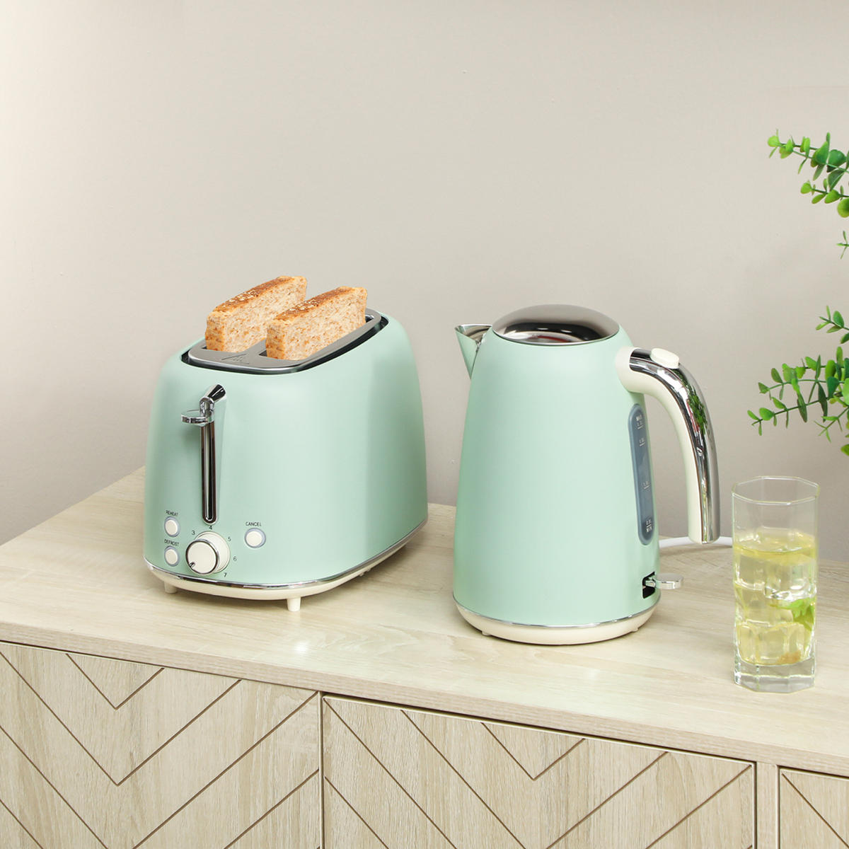 WASSERKOCHER-TOASTER-SET DE-17459 Grün - Grün, Metall (15.6/24.2/21.5cm) - ComfortXL