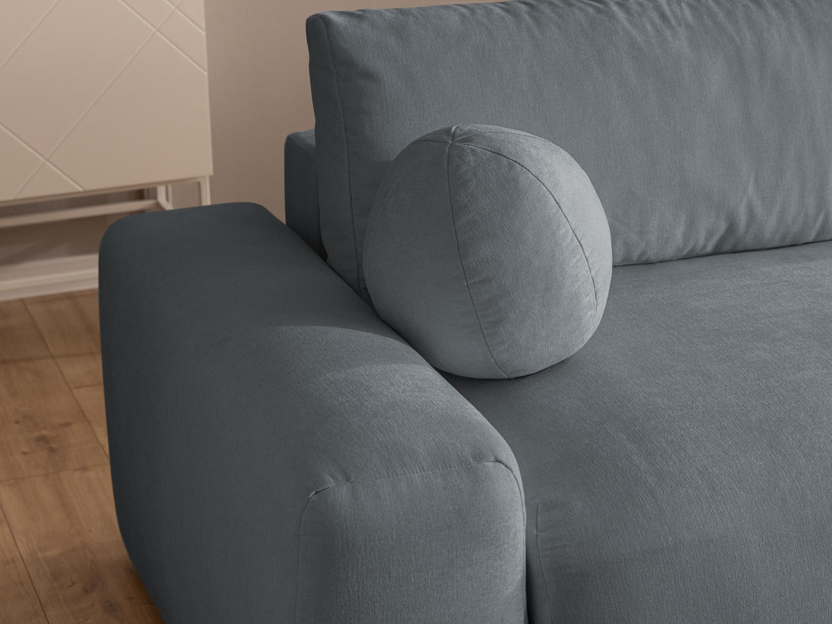 ECKSOFA Puffy mit Schlaffunktion und Bettkasten - besonders weich und puffig aus Dunkelgrau Webstoff - Ottomane rechts - Dunkelgrau/Schwarz, Holz/Kunststoff (266/138cm) - S-Style Möbel