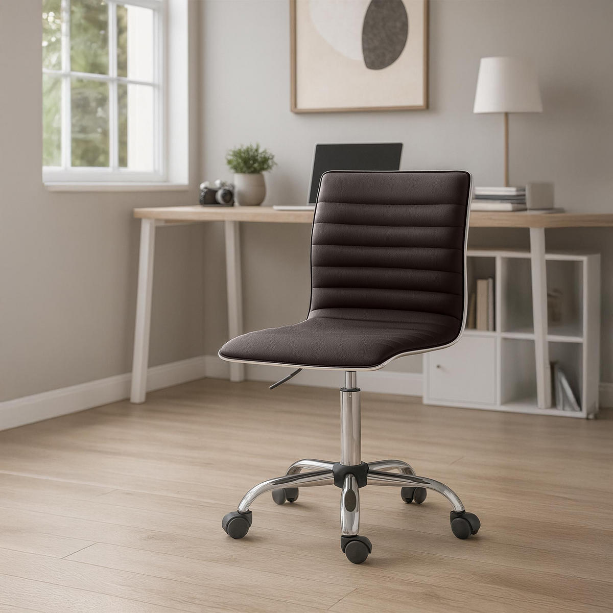 HOCKER Lederlook braun - Chromfarben/Braun, Textil/Metall (42/80/52cm) - CLP