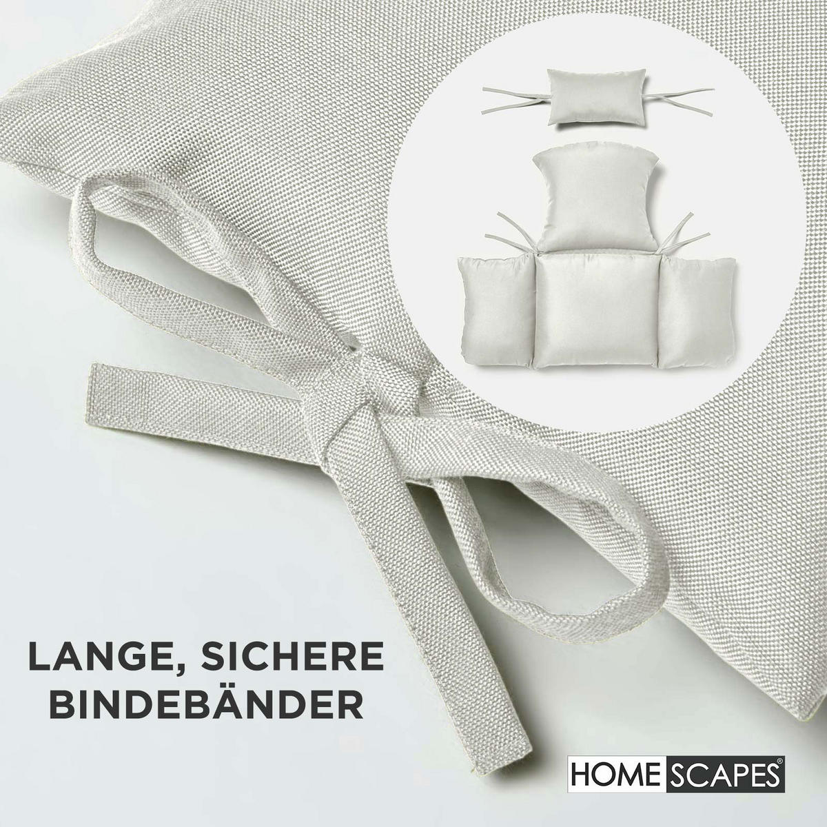 KISSEN für Hängesessel – wetterfest mit Kopfstütze - Naturfarben, Textil (110/15/112cm) - Homescapes