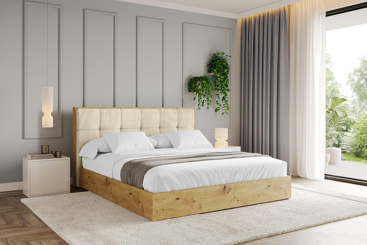 POLSTERBETT mit Bettkasten und Lattenrost, Boxbett ohne Matratze - ENZO7 140x200 Beige - Ecru, Holzwerkstoff/Textil (140/200cm) - ALTDECOR