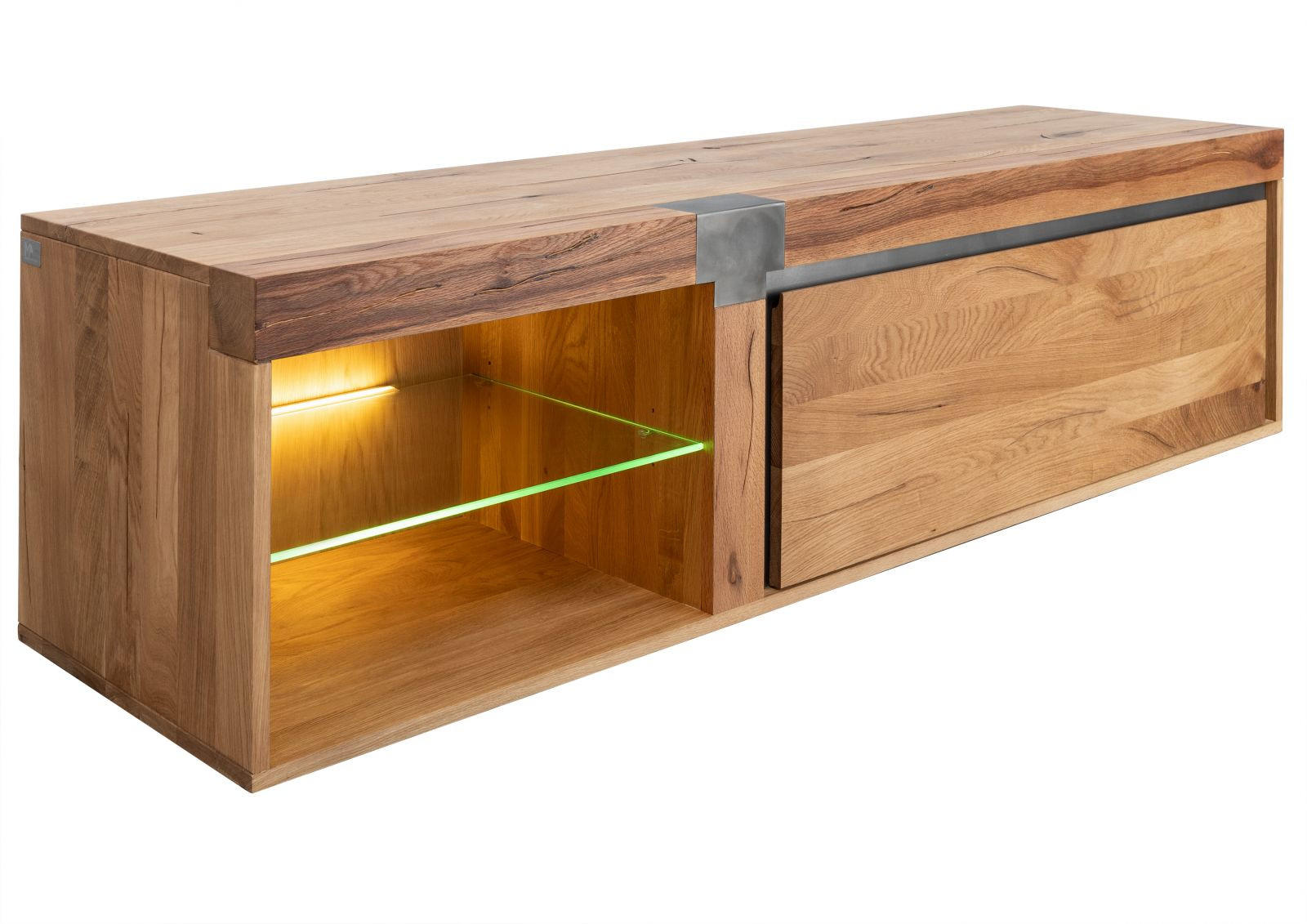 TV-BOARD Wildeiche / Zerreiche 180x48x50 natur geölt NEW AMSTERDAM #02 - Naturfarben, Holz (180/50/48cm) - Massivmoebel24