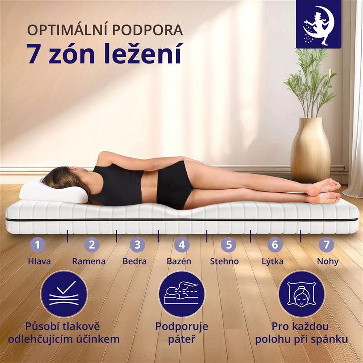 MATRACE se 7 zónami a jádrem ze studené pěny 90x200 – výška 13cm – pratelný potah - bílá, textil (90/200cm) - Mister Sandman