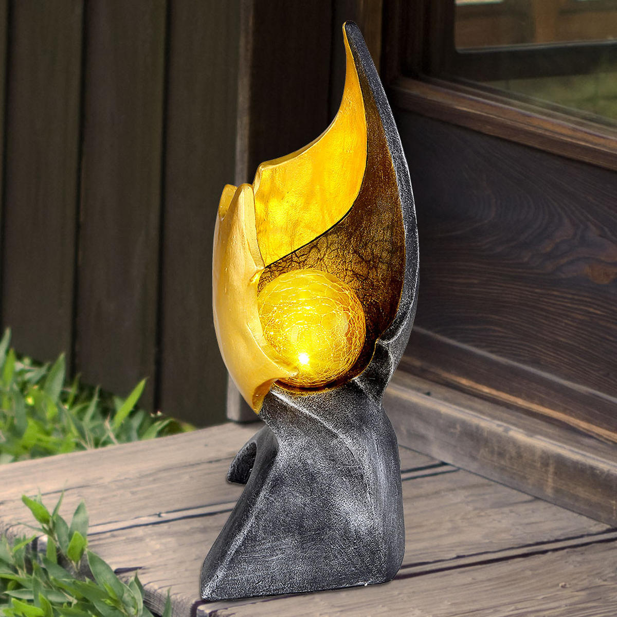 LED AUSSENLEUCHTE Silber Glas Flammen-Optik - Silberfarben, Glas (15/14.5/36cm) - Globo Lighting