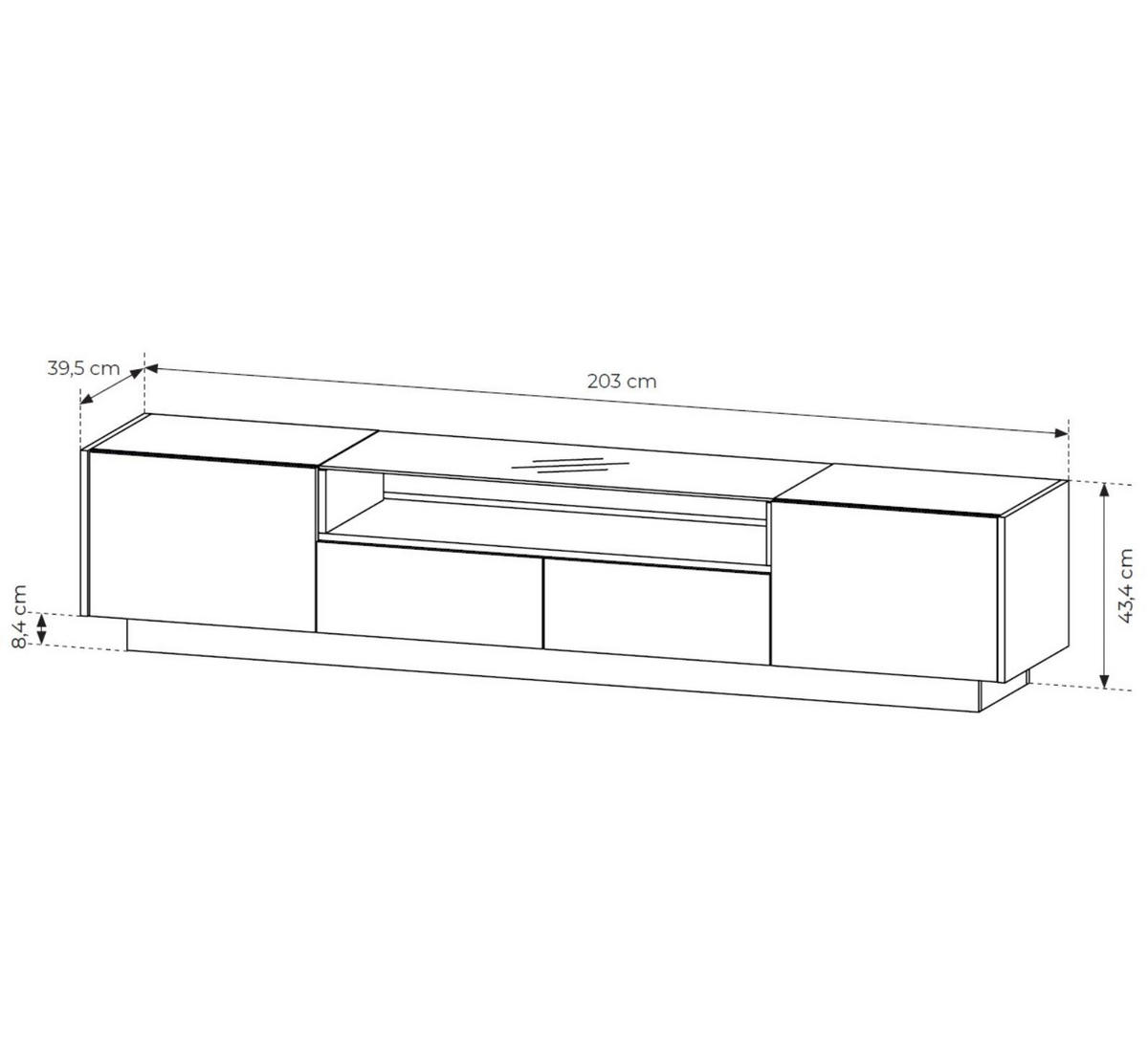 RTV-SCHRANK Kiro Braun, Lowboard mit LED - Braun, Holzwerkstoff (203/43/40cm) - Bettso