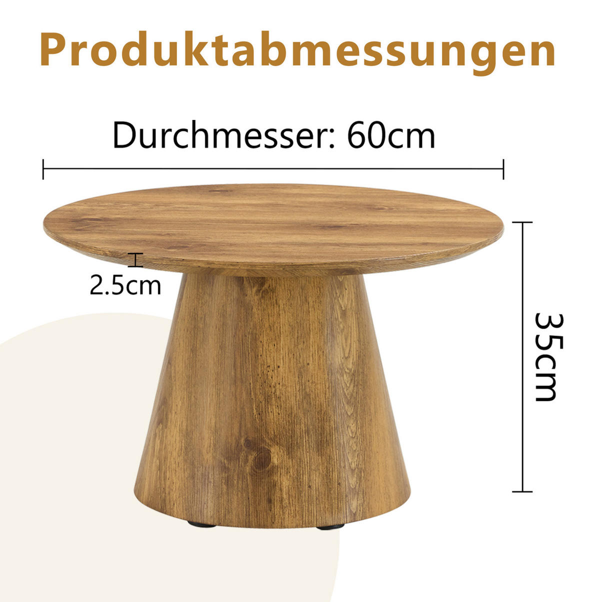 COUCHTISCH 60/35 cm in Holzoptik aus MDF mit rutschfesten Filzgleitern - Naturfarben, Holzwerkstoff (60/60/35cm) - OKMYHOME