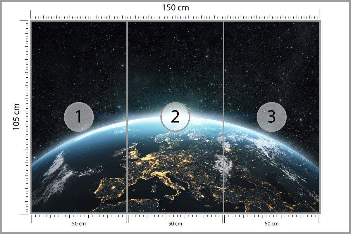 FOTOTAPETE für Wohnzimmer Erde Aus Dem Kosmos Planet 150x105 - Blau/Gelb, Papier (150/105cm) - Muralo