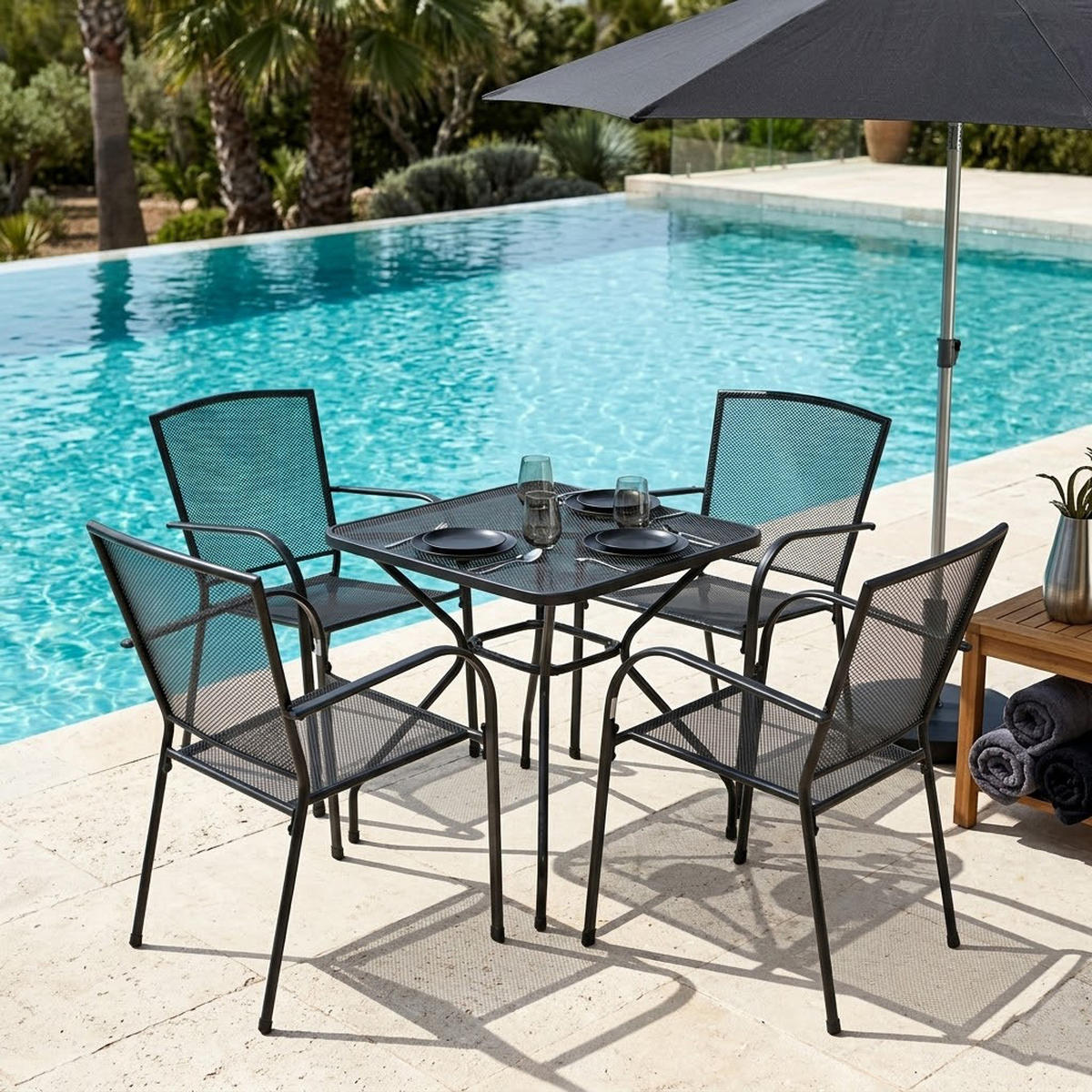 GARTENESSGRUPPE Glasgow - GARTEN-GARNITUR für 4 Personen - Gartenmöbel Set 5-teilig - Streckmetall anthrazit - Grau, Metall - TPFGarden