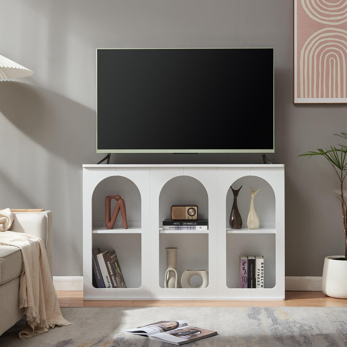 PŘÍSTĚNNÝ STOLEK Trorhun - bílá, kompozitní dřevo (30/80/120cm) - [en.casa]