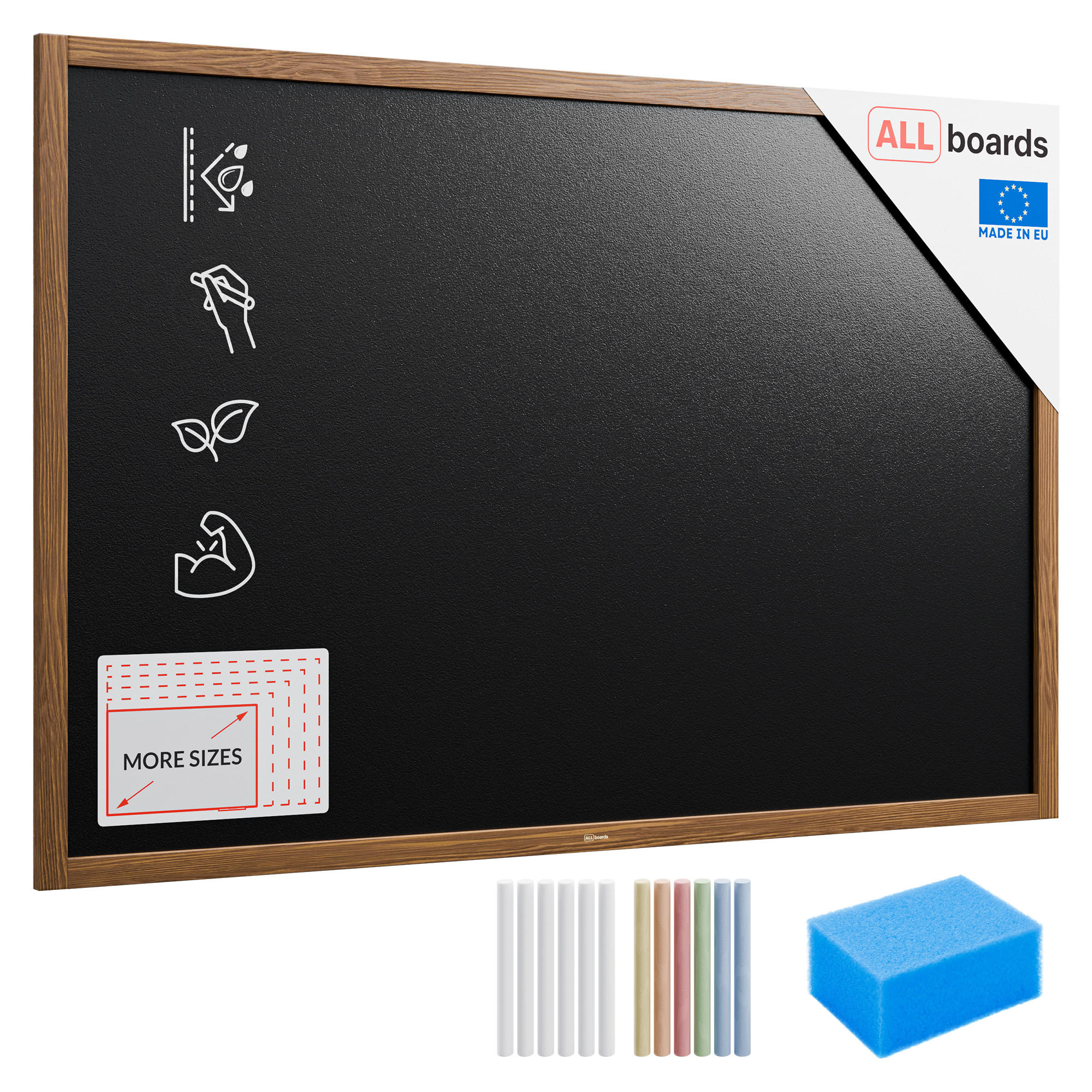 KREIDETAFEL Wasserfest mit lackiertem Holzrahmen 150x100cm - Schwarz, Holz (150/100/2cm) - ALLboards